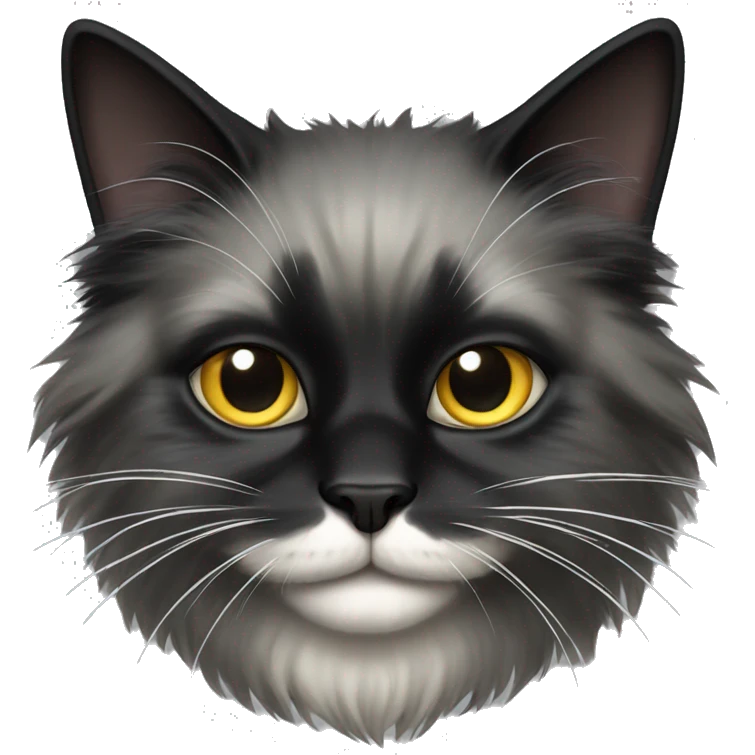 black cat domestic long-haired with half white mouth emoji