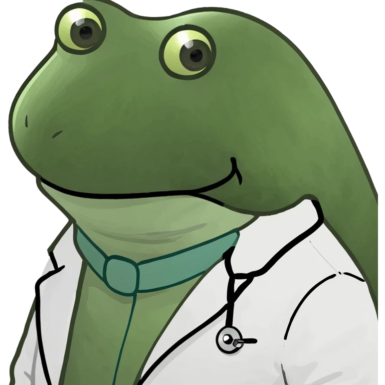 bufo frog in a doctor's coat, sad expression, facing forward emoji