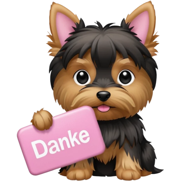 yorkshire dog holding a light pink danke schön sign emoji
