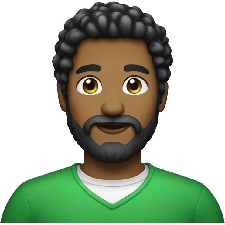 Homem branco cabelo preto e liso  olhos verdes barba preta  emoji