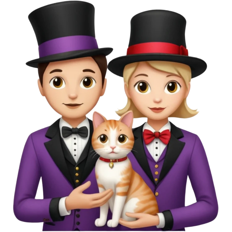 magician couple and their pet cat emoji