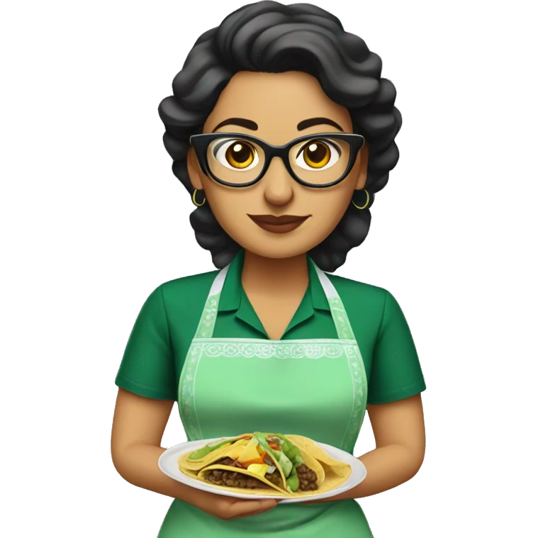 mexican lady green apron  with glasses cooking tacos emoji
