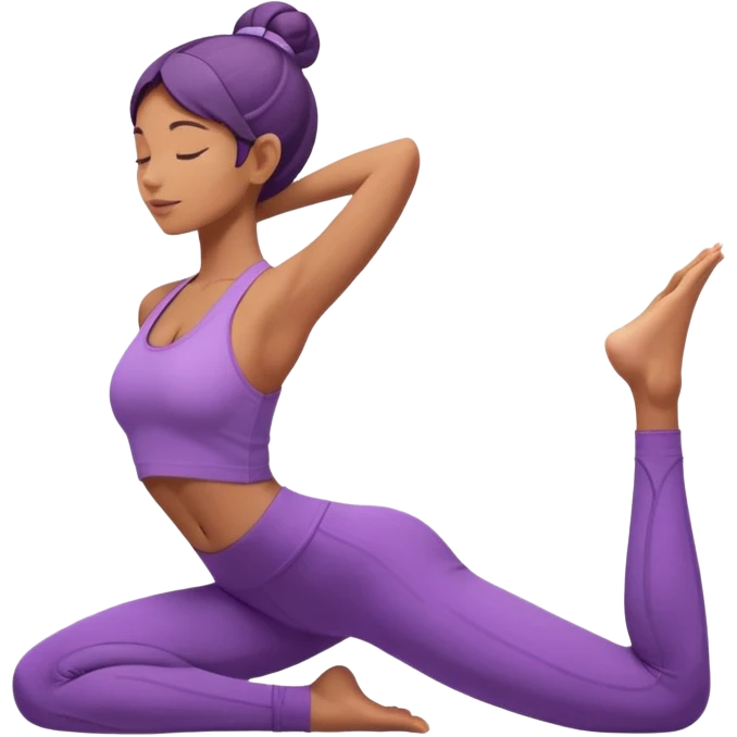 	A woman in purple yoga clothes arching her back in cobra pose, glowing warm light, relaxed energy, soft background. emoji