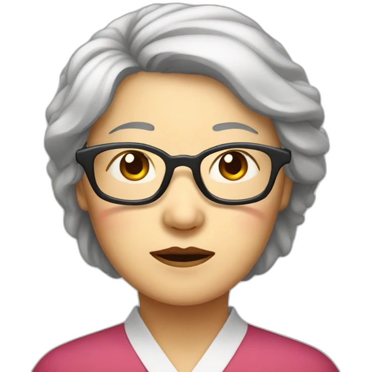 Chinese senior lady wear glasses looks sleepy emoji