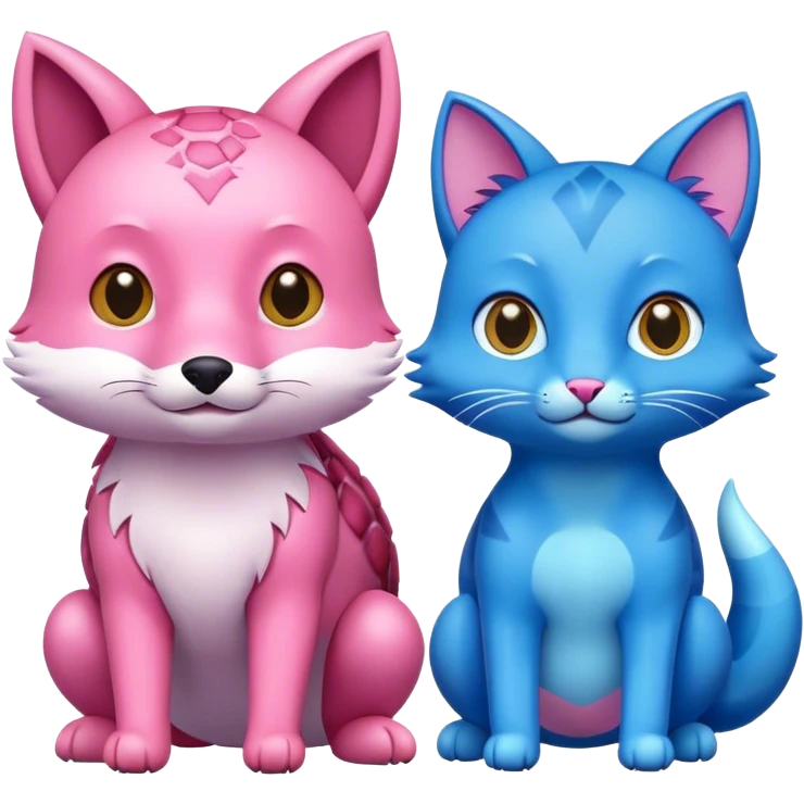 A pink fox turtle and a blue cat turtle emoji