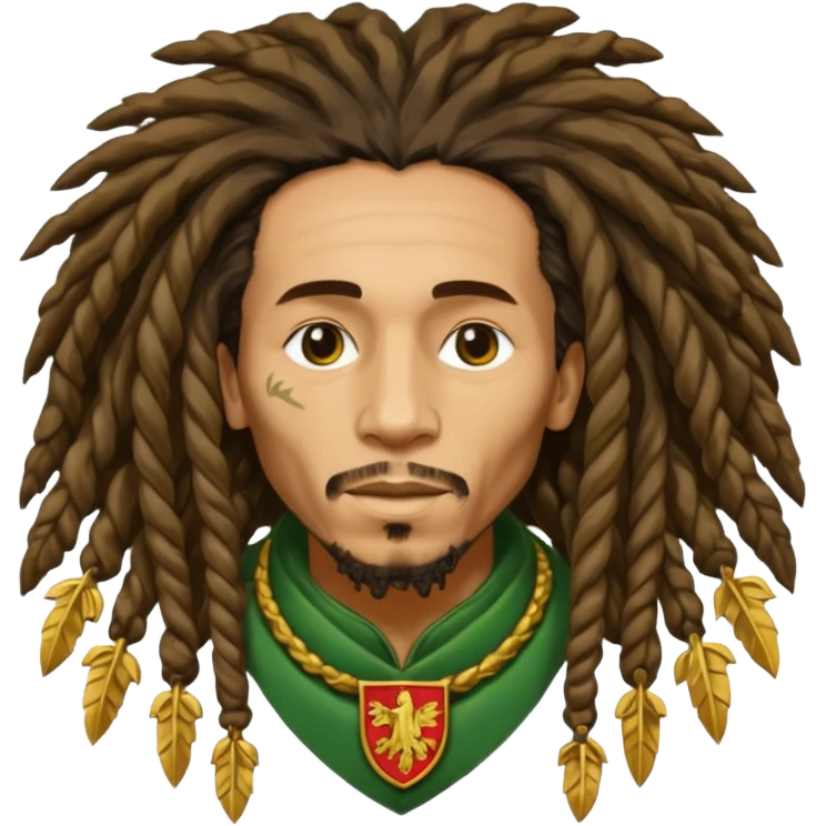 very realistic Bob Marley with gigantic dread locks heraldic crest emoji