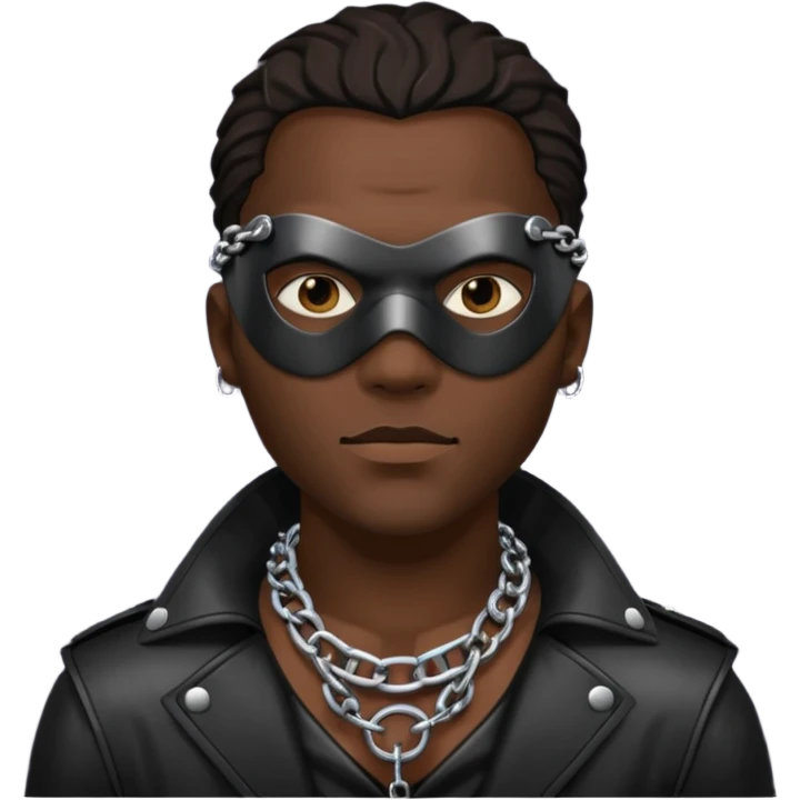 Leather masked, leather clothing, dark guy wearing chain collar emoji
