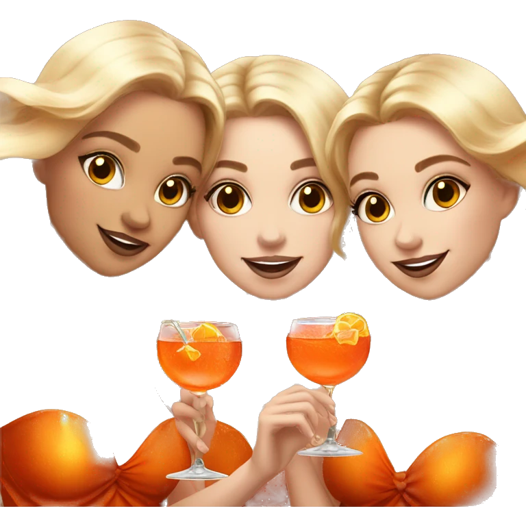 Three beautiful mermaids (light skin) drinking aperol emoji
