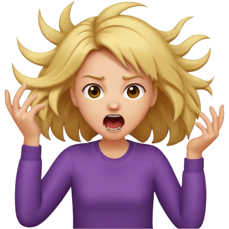 Girl ripping hair out yelling holding hair emoji