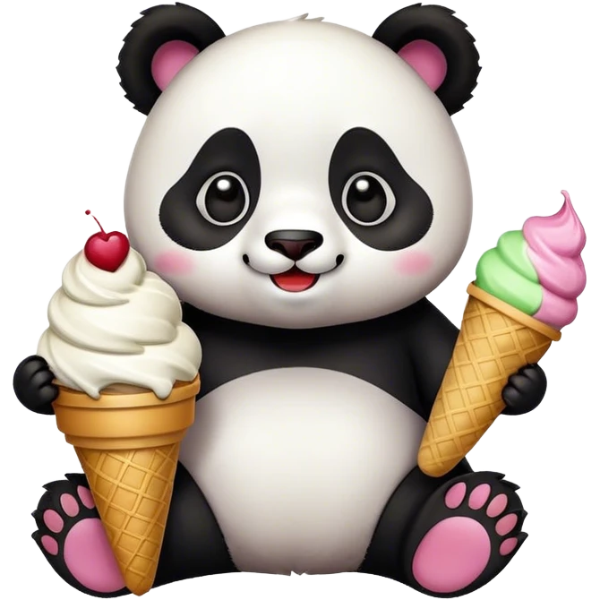 Panda eating ice cream + A happy cat emoji emoji