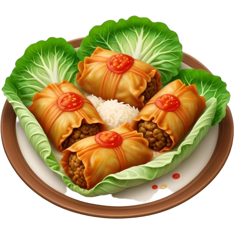 Cinematic Realistic Go≈ÇƒÖbki Dish Emoji, featuring cabbage rolls stuffed with rice and meat rendered with lifelike detail and inviting, homey lighting. emoji