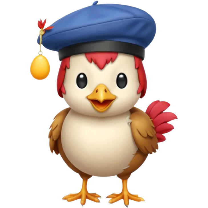 chicken with a French beret and an egg, emoji style emoji