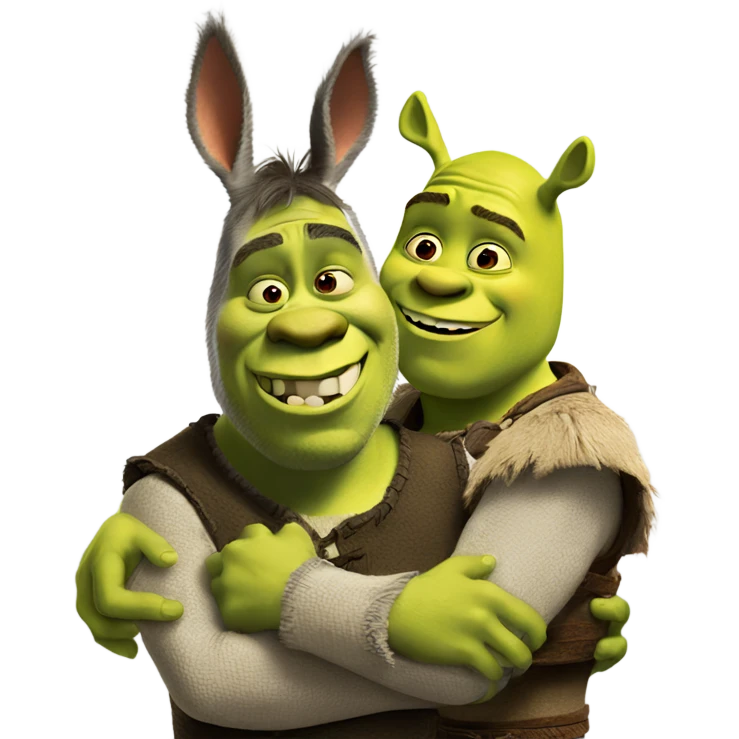 Shrek and donkey hugging emoji