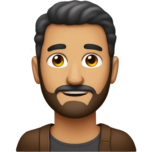 Hombre con color de piel oscura, los ojos un poco chios, sin barba no bigote, con el pelo cafe,lacio y no muy largo, ojos marrone y joven emoji