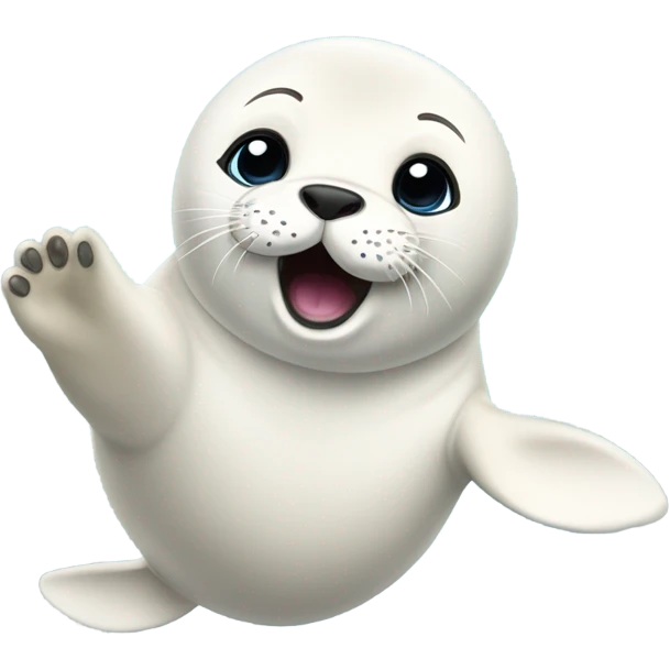 fluffy harp seal happy with flippers up in the air emoji