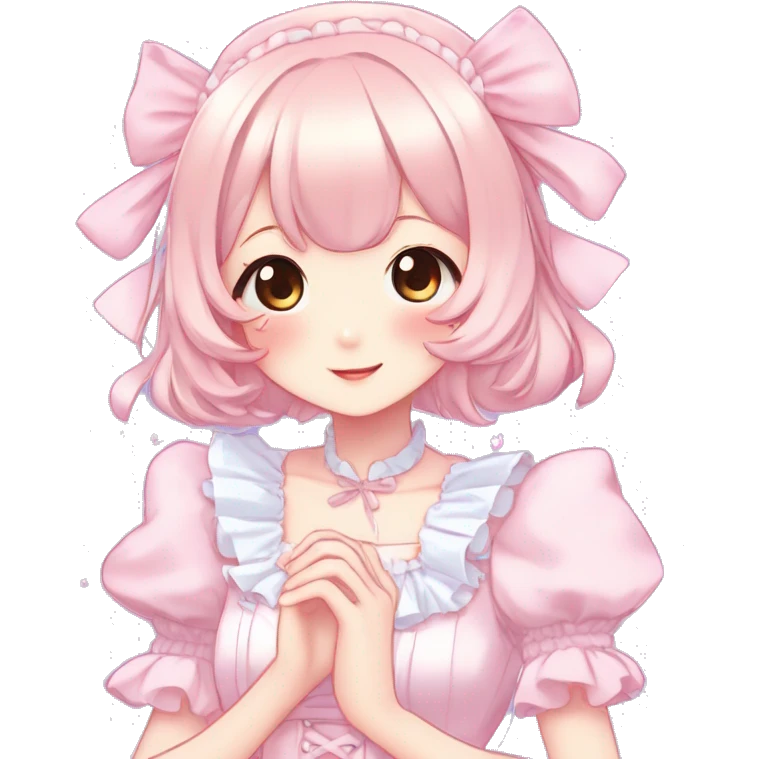 Gorgeous anime style lady blushing face maid outfit Lolita idol model colorful shiny sparkle kawaii pastelcore cottagecore pearly petite simplistic aesthetic trending style emoji