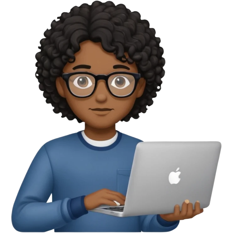 guy with wavy kinda curly black hair and skin tone a little bit brown and glasses, with a macbook emoji