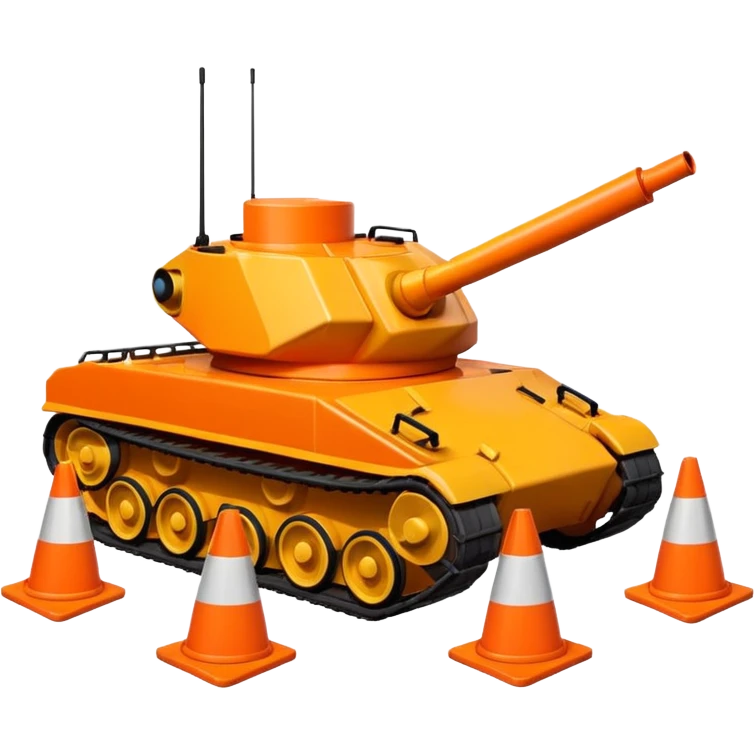 a tank running over several traffic cones, emoji style emoji