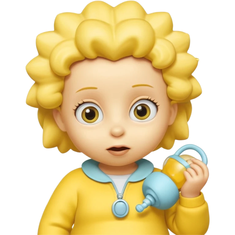 A 3D cartoon baby character entirely yellow, styled like Maggie Simpson, with pacifier, yellow onesie, big eyes, smooth shading, Memoji-style rendering, consistent with other yellow Simpsons characters. emoji