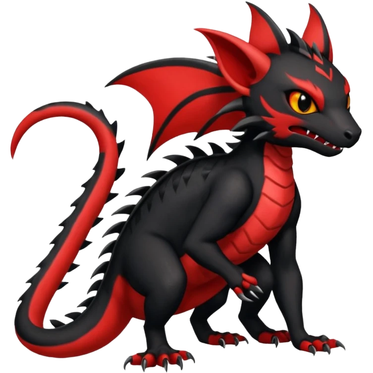 Cherry-Red and Jet-Black Fierce Fiery Mohawked Gothic Salandit-Litten-Torracat-hybrid-creature (full body) emoji