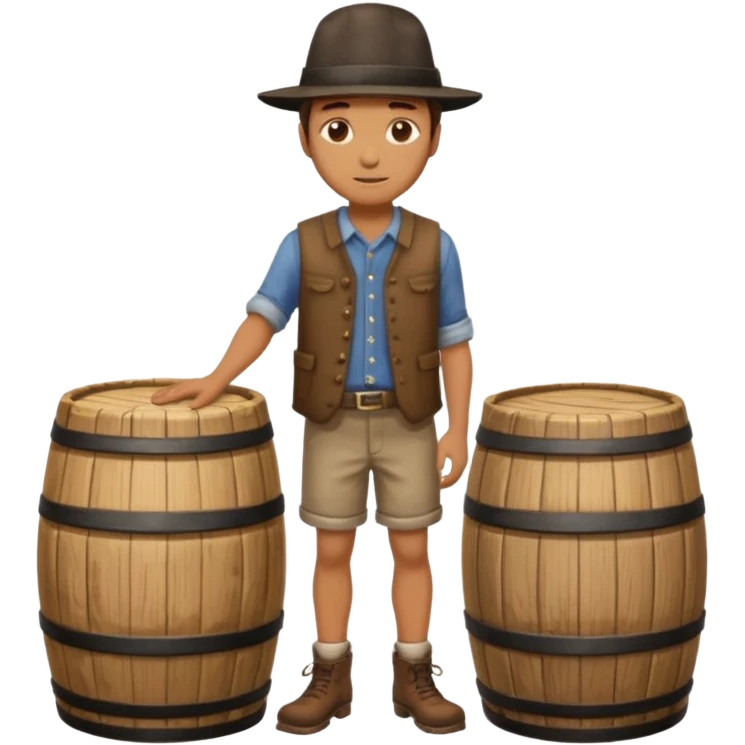 Make him stand up with 1 foot on top of the barrel emoji