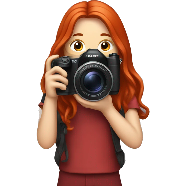 A photographer with red long hair and a Sony camera emoji