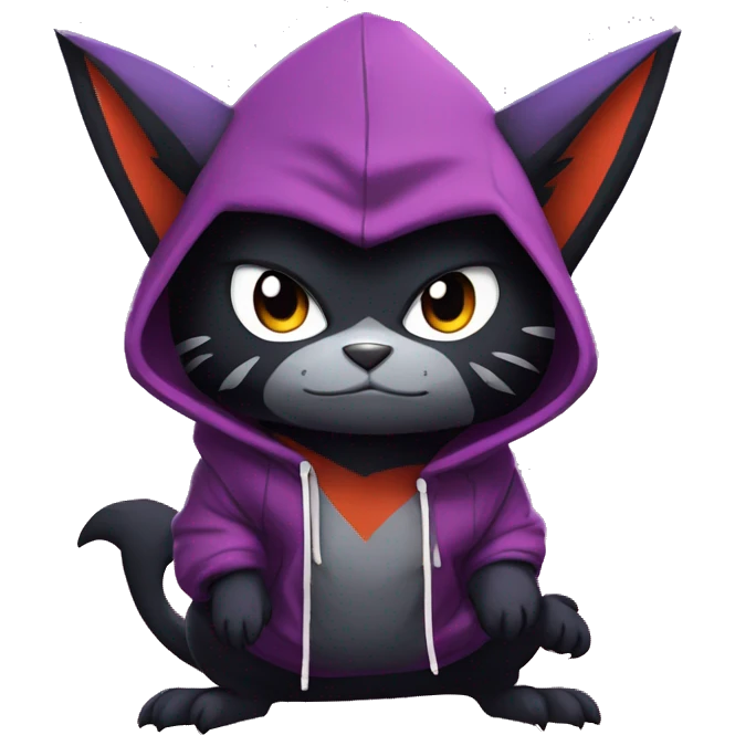 Cool Anthro Black Noibat-Quilava-Litten-Pokémon with edgy stripes and a purple hoodie Full Body emoji