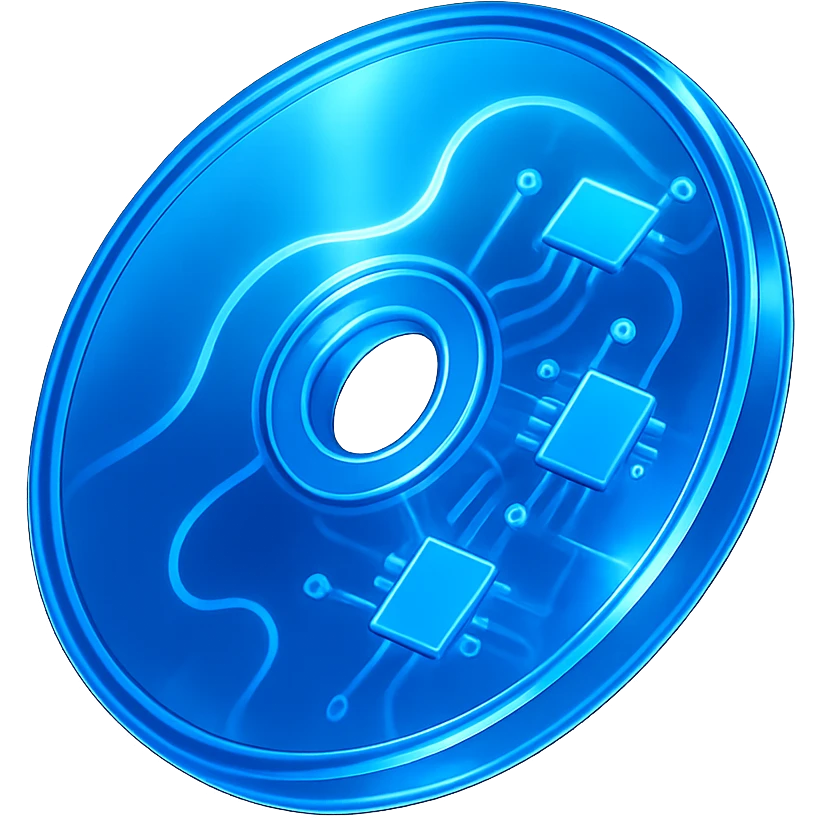 A minimalist CD disc with abstract pattern, glowing effect, blue color emoji