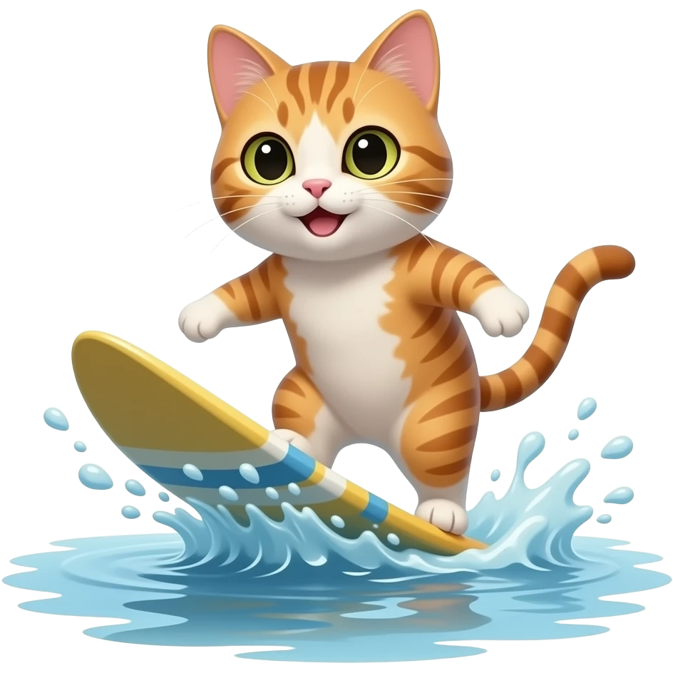 cat surfing  with full water POV emoji