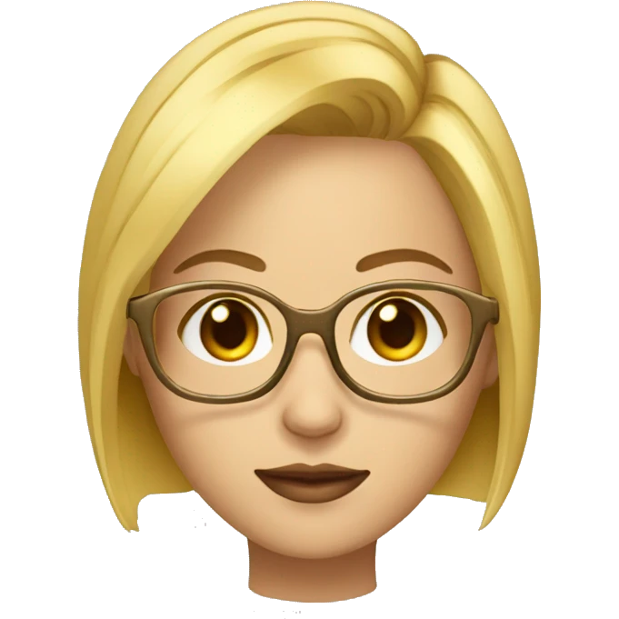 blonde girl with bob hair and brown eyes wearing thin golden glasses emoji