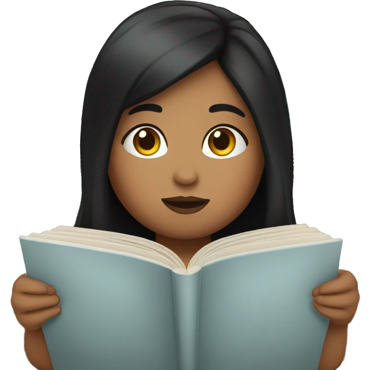 Chubby girl black hair reading emoji
