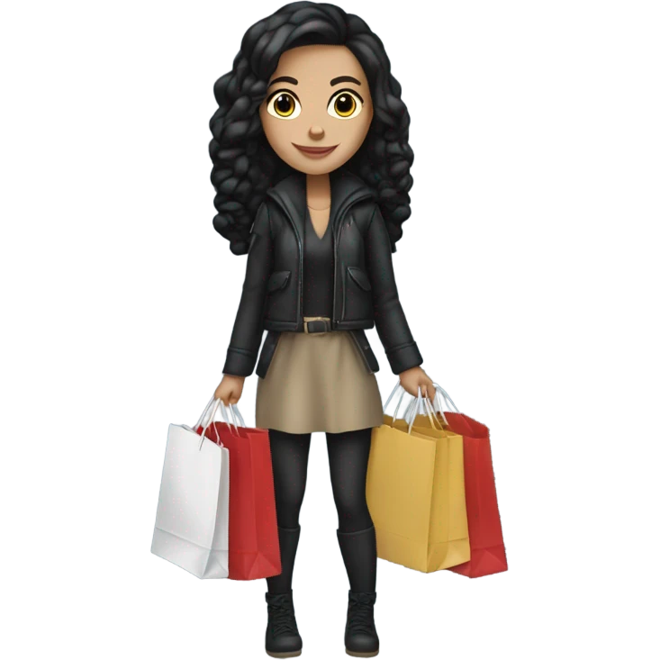 White girl with black hair shopaholic emoji
