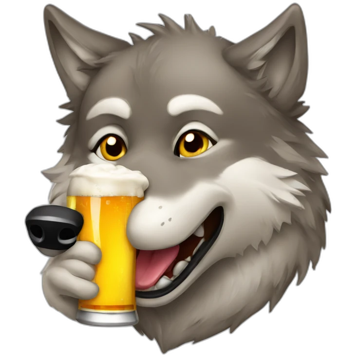 Playful wolf with beer emoji