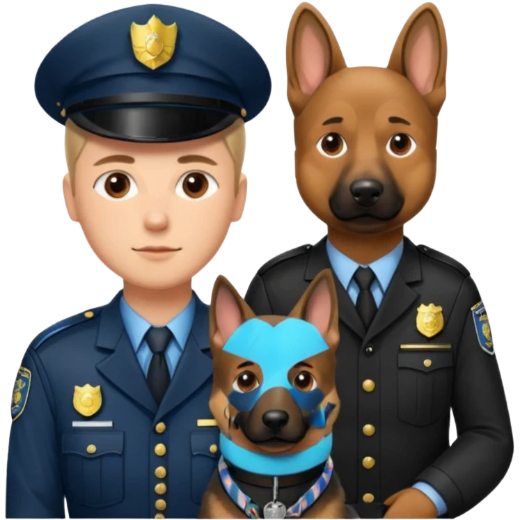 A German Shepherd sitting beside a police officer, both in focus, representing loyalty and discipline. Urban background, realistic tone, professional lighting. emoji