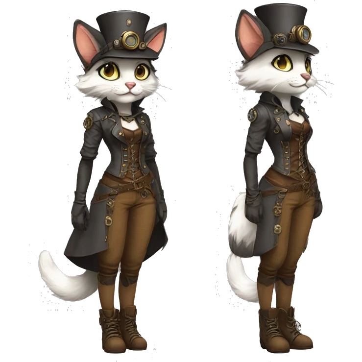 Anthro Fur-Sona feline-Fakémon with a steampunk-cap Full Body emoji