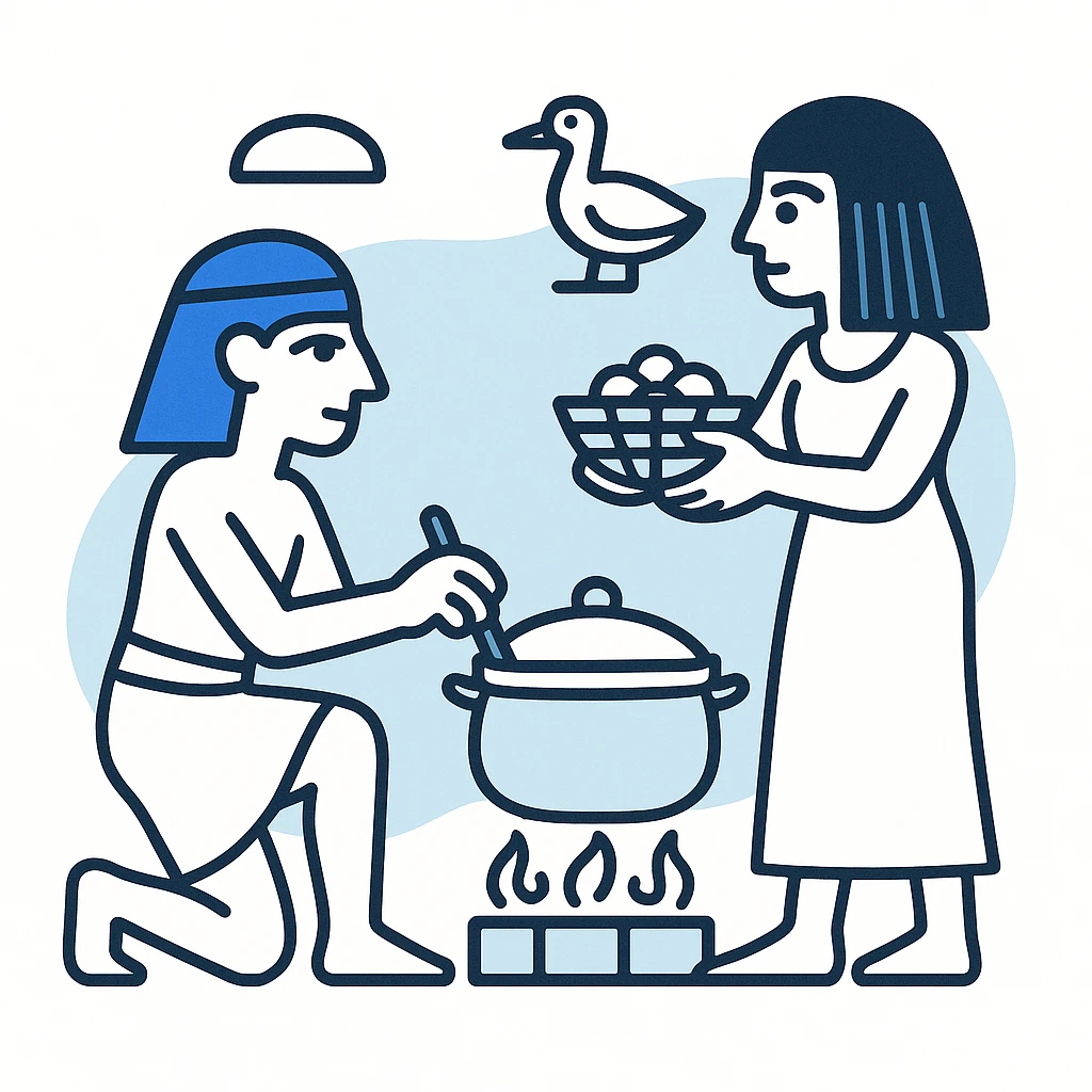 ancient Egyptian cooking scene in hieroglyphic style emoji