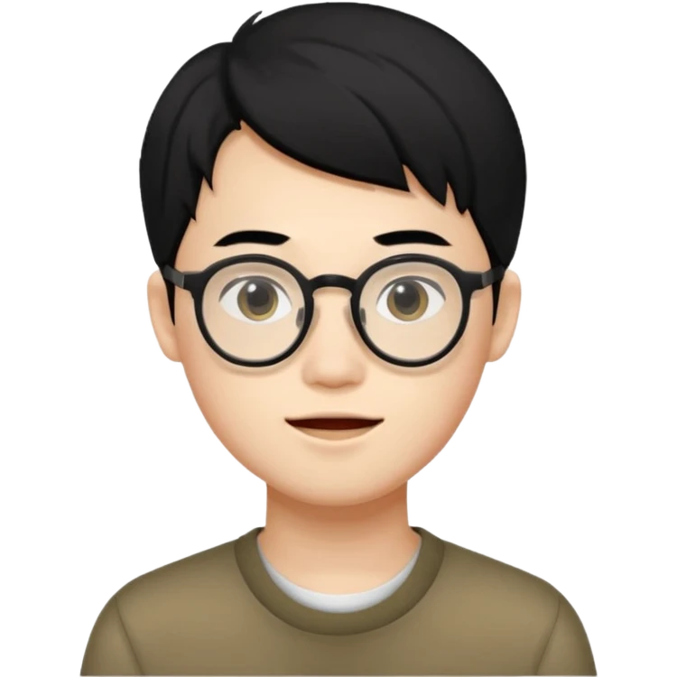 young 23 years old, chinese white man wearing glasses with small mouth emoji