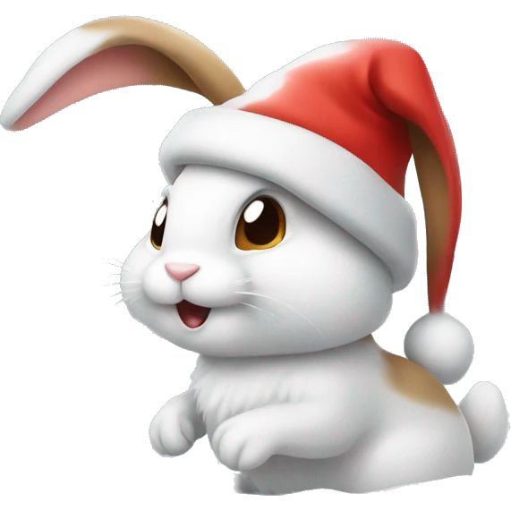 Rabbit with christmas hat playing in snow emoji