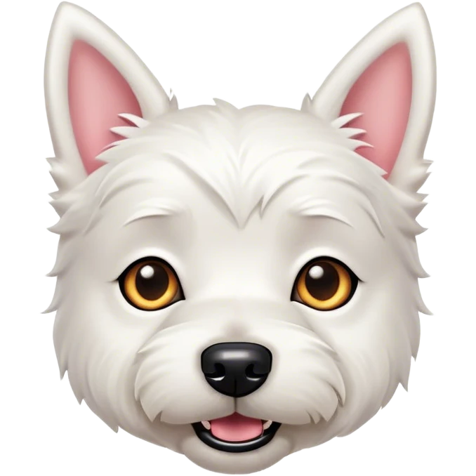 Cinematic Comical West Highland White Terrier Portrait Emoji, Head tilted dramatically with an exaggeratedly shocked or amused expression, featuring a sleek, pristine white coat with perky ears and wide, expressive dark eyes filled with playful disbelief, Simplified yet hilariously expressive features, highly detailed, glowing with a slightly sassy glow, high shine, dramatic yet playful, stylized with an air of cheeky mischief, bright and endearing, soft glowing outline, capturing the essence of a spirited and over-the-top companion, so meme-worthy it feels like it could side-eye its way into internet fame instantly! emoji