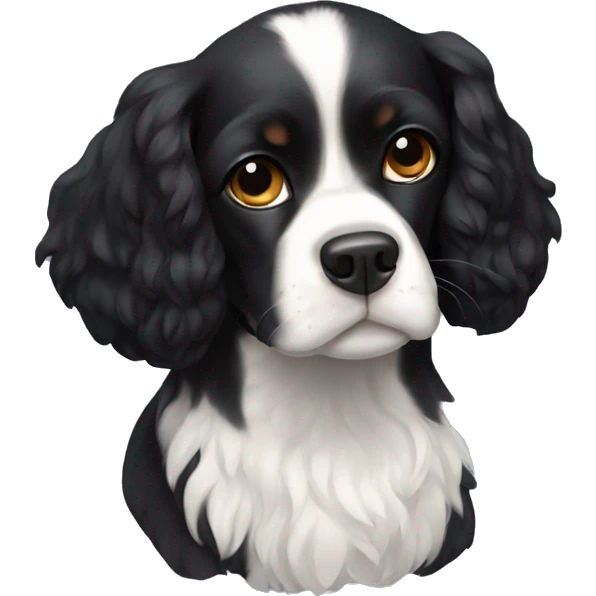 Small completely black king spaniel with white on chest emoji