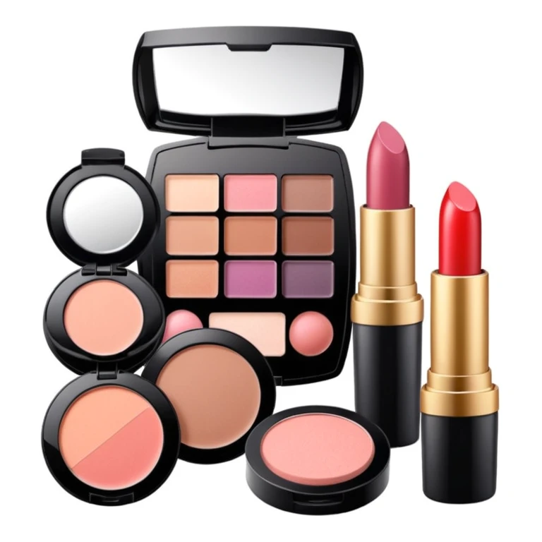 makeup products all together in one piece of png, lipstick, blush, powder, etc emoji