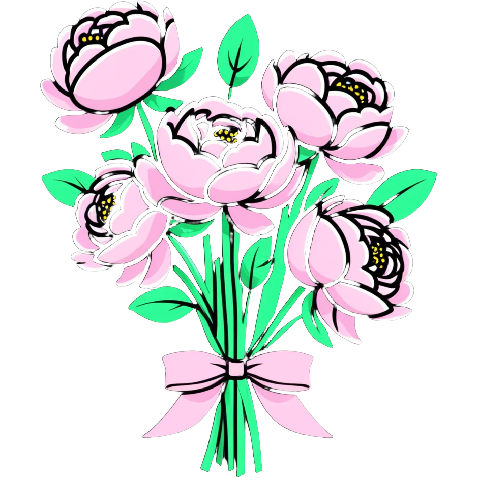 vibrant bouquet of peonies with ribbon emoji