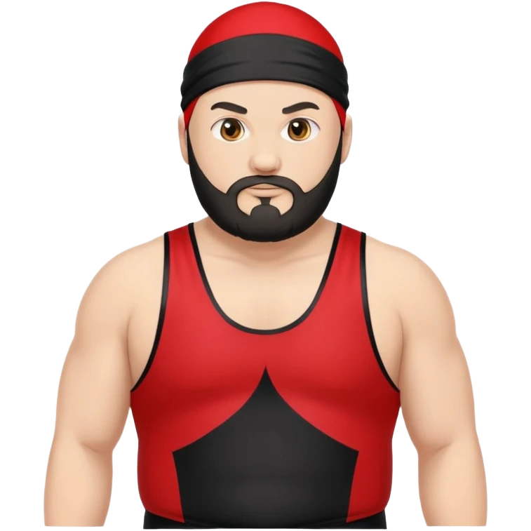 White skin fat guy with black durag and black beard in a red and black wrestling singlet emoji