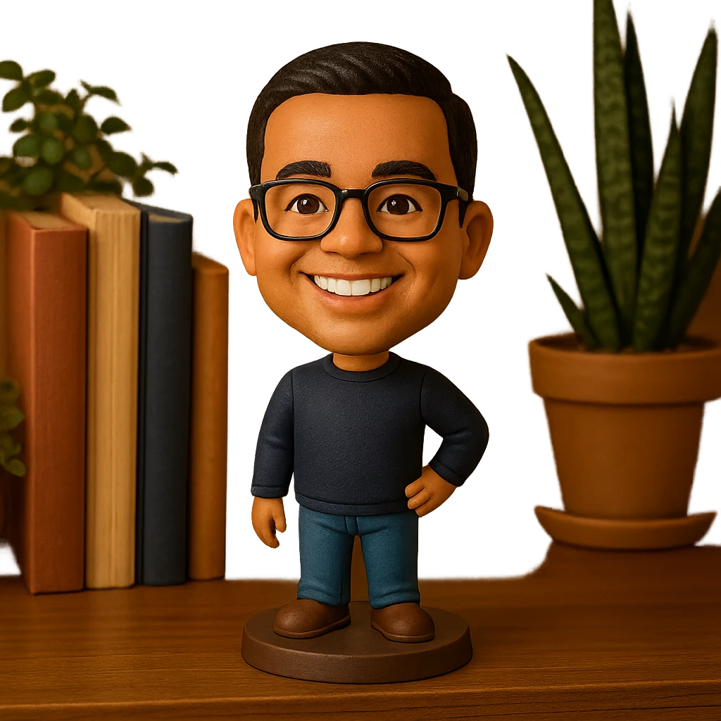cheerful bobblehead style character emoji