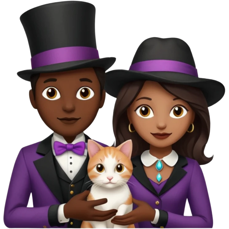 magician couple and their pet cat emoji
