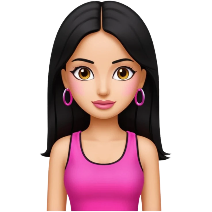 a pretty bratz emoji that looks like bollywood actress katrina kaif with straight  hair wearing a neon pink sleeveless top
She should resemble Katrina Kaif. emoji