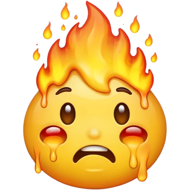 Generate an emoji that is simultaneously nervous, crying, and melting while on fire.  emoji
