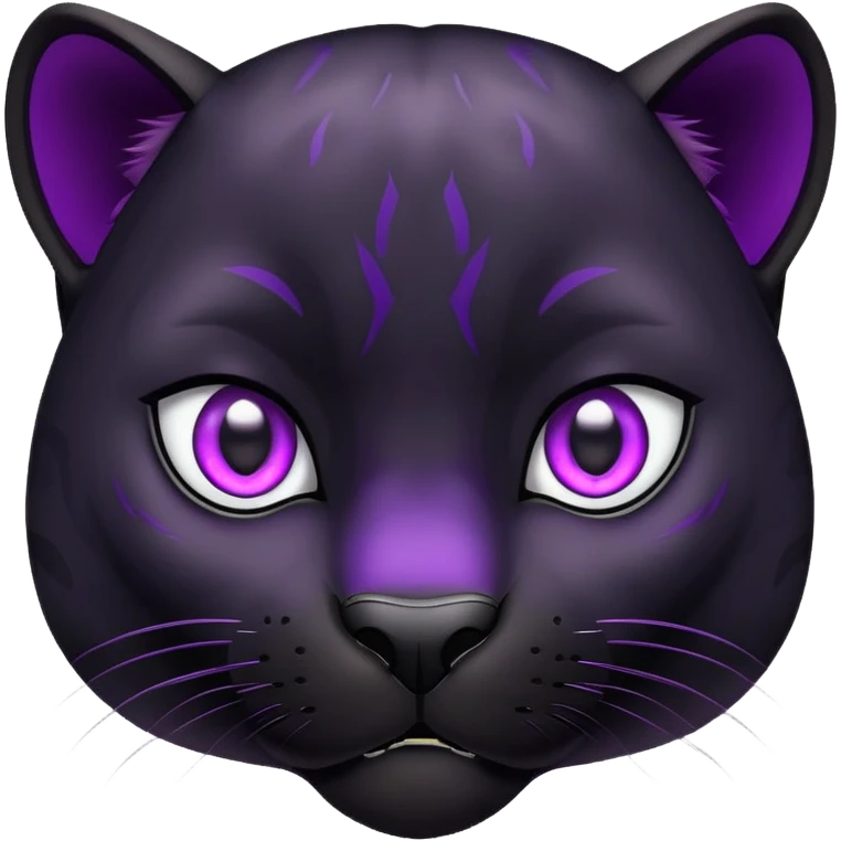 sleek black panther with bright purple eyes, surprised face emoji