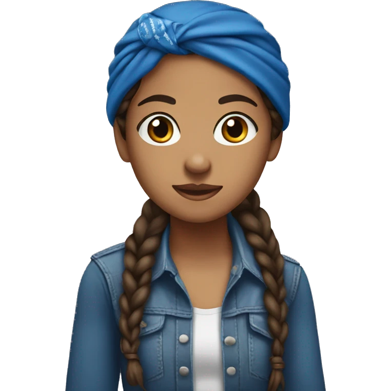 Brunette girl with braids and blue western bandana emoji
