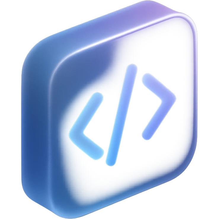 3d code icon with a fancy colorful gradient in blue and purple, matte glass style emoji